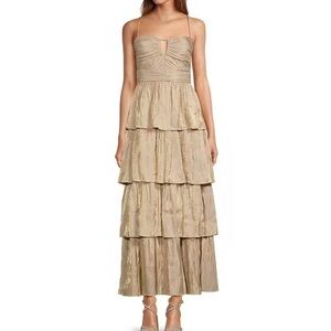 ANTONIO MELANI Gold Tiered Maxi Dress